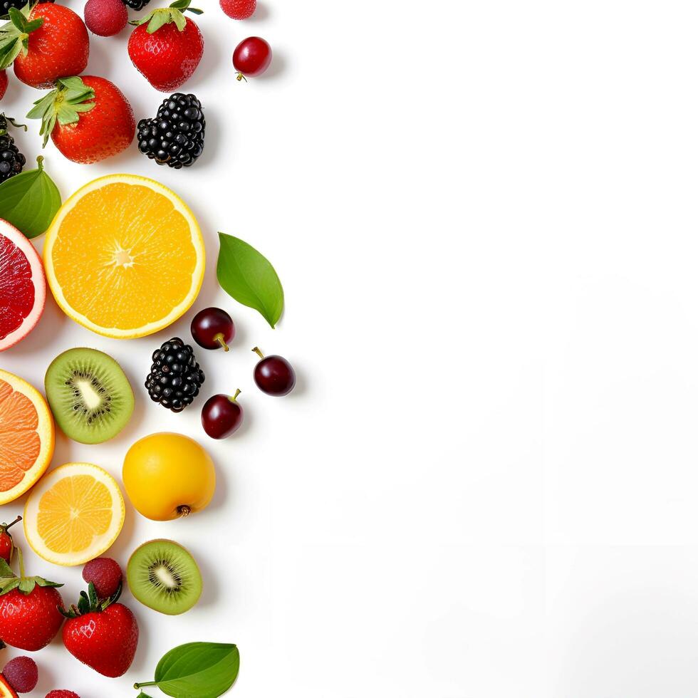 collection of various fruits with white background copy space, ai generative photo