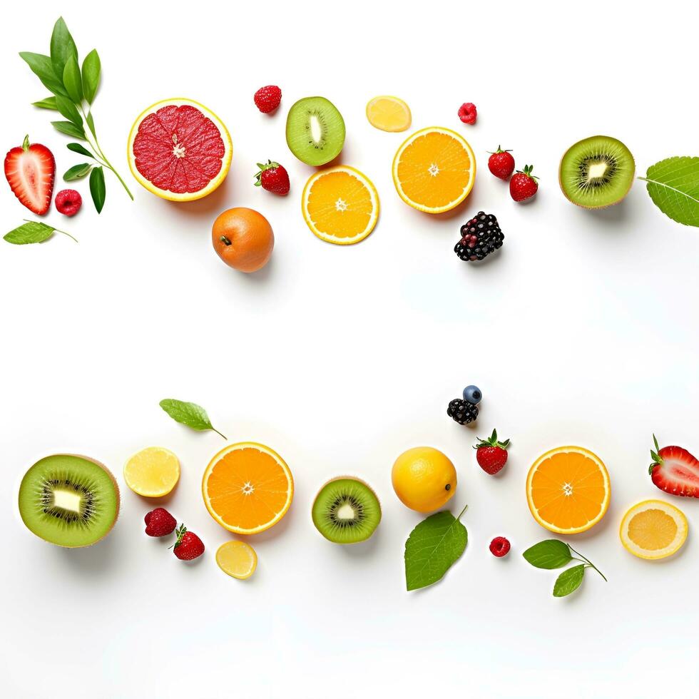 collection of various fruits with white background copy space, ai generative photo