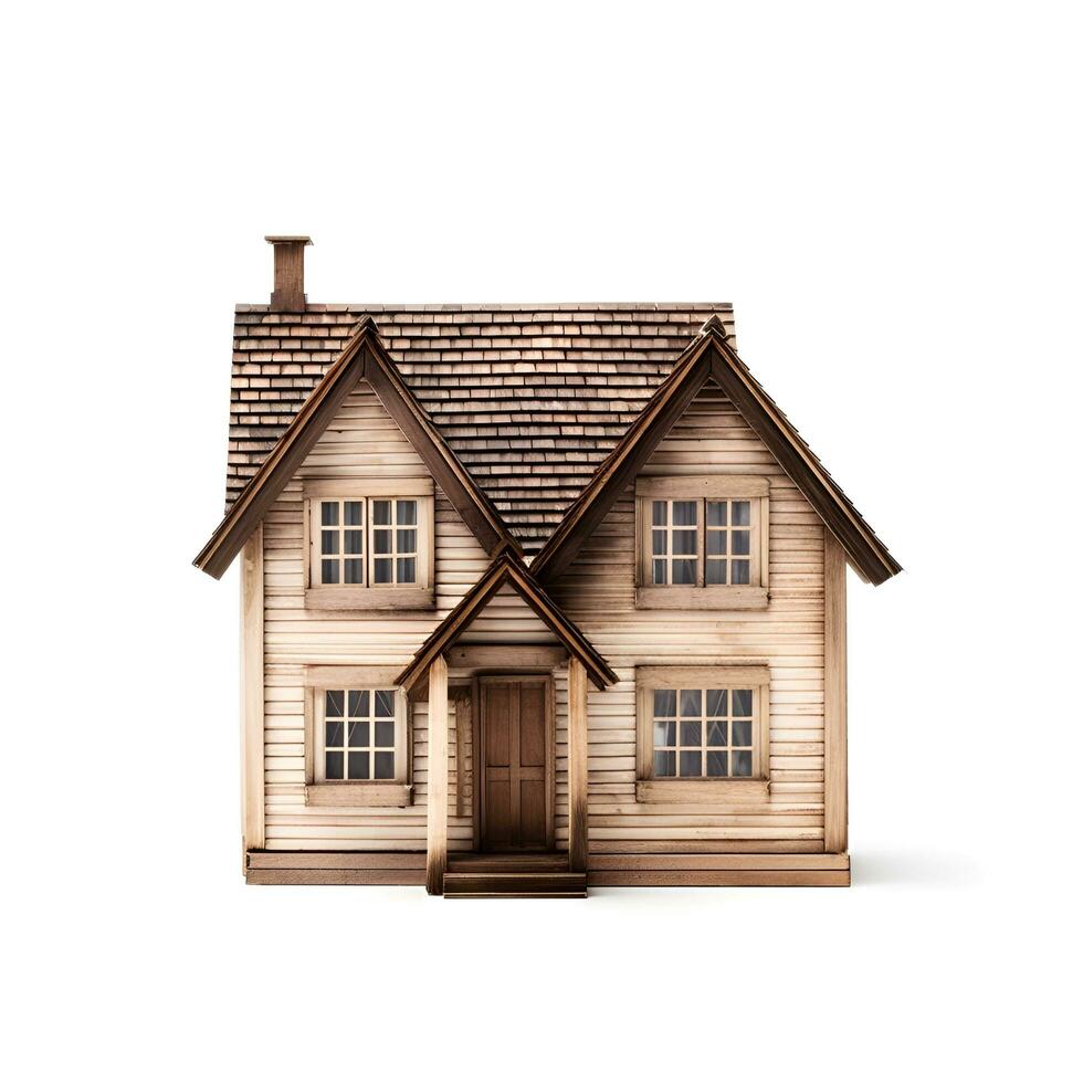 miniature wooden house on a white background, ai generative photo