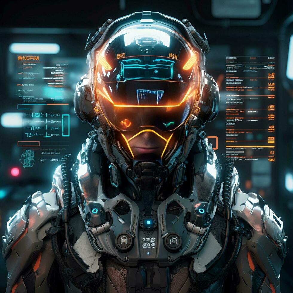 a man wearing a future advanced battle suit, ai generative photo