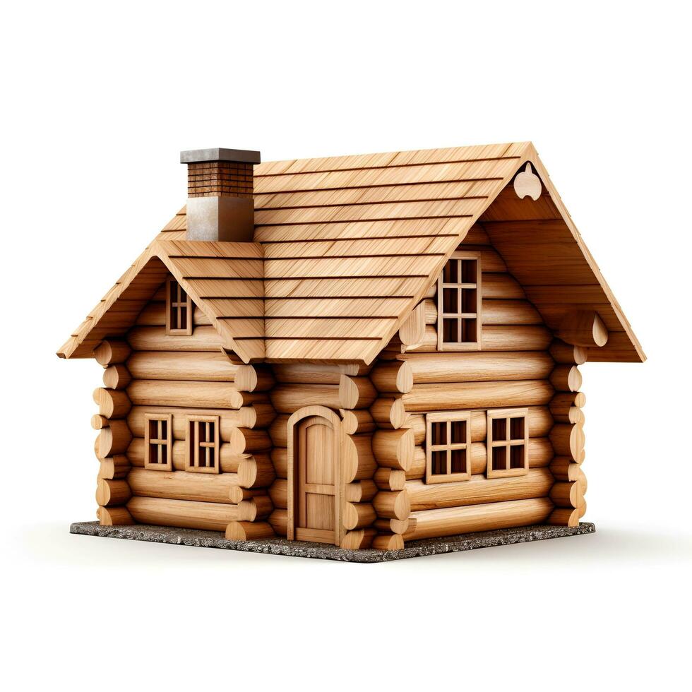 miniature wooden house on a white background, ai generative photo