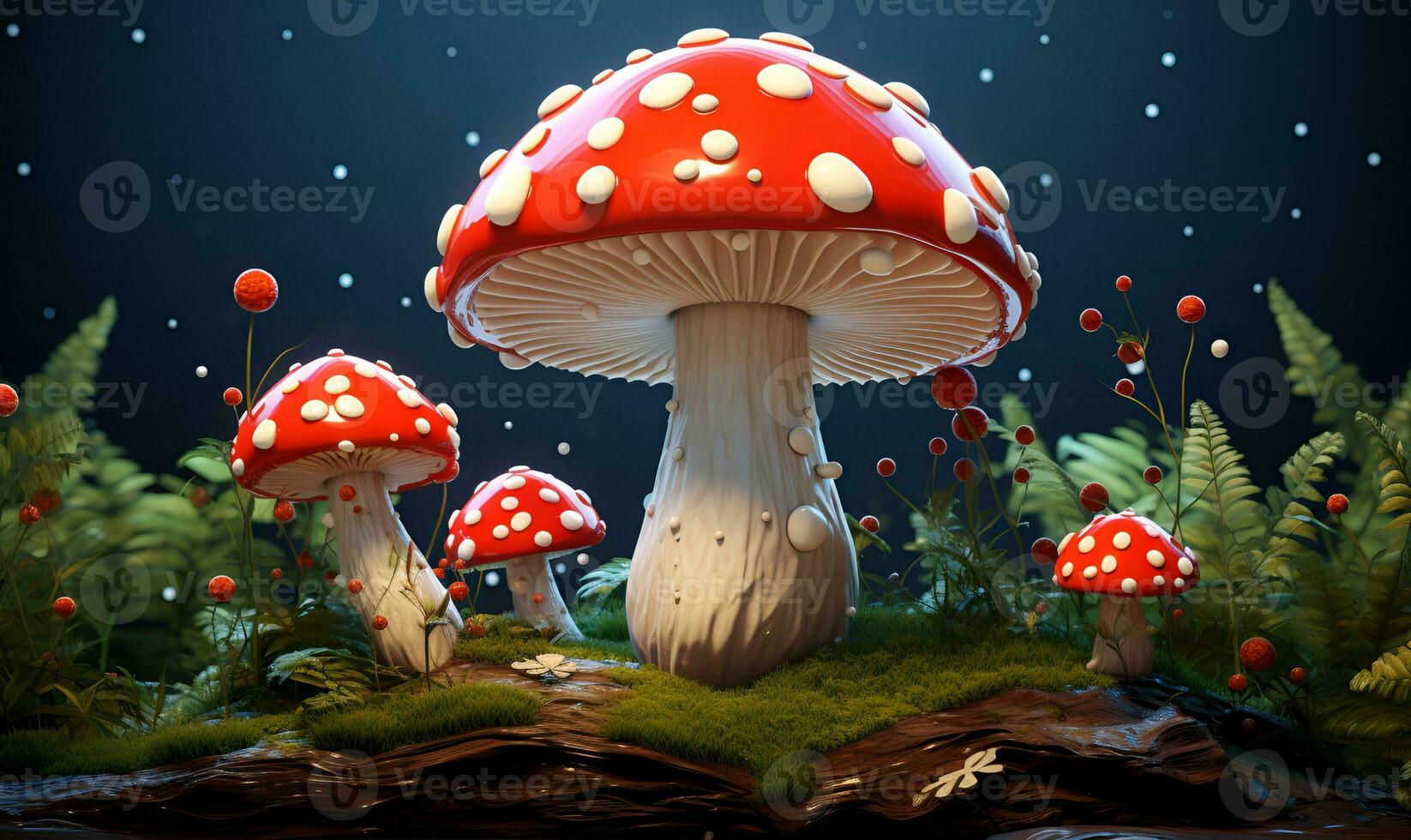 Amanita mushrooms focus on forest natural background, ai generative photo