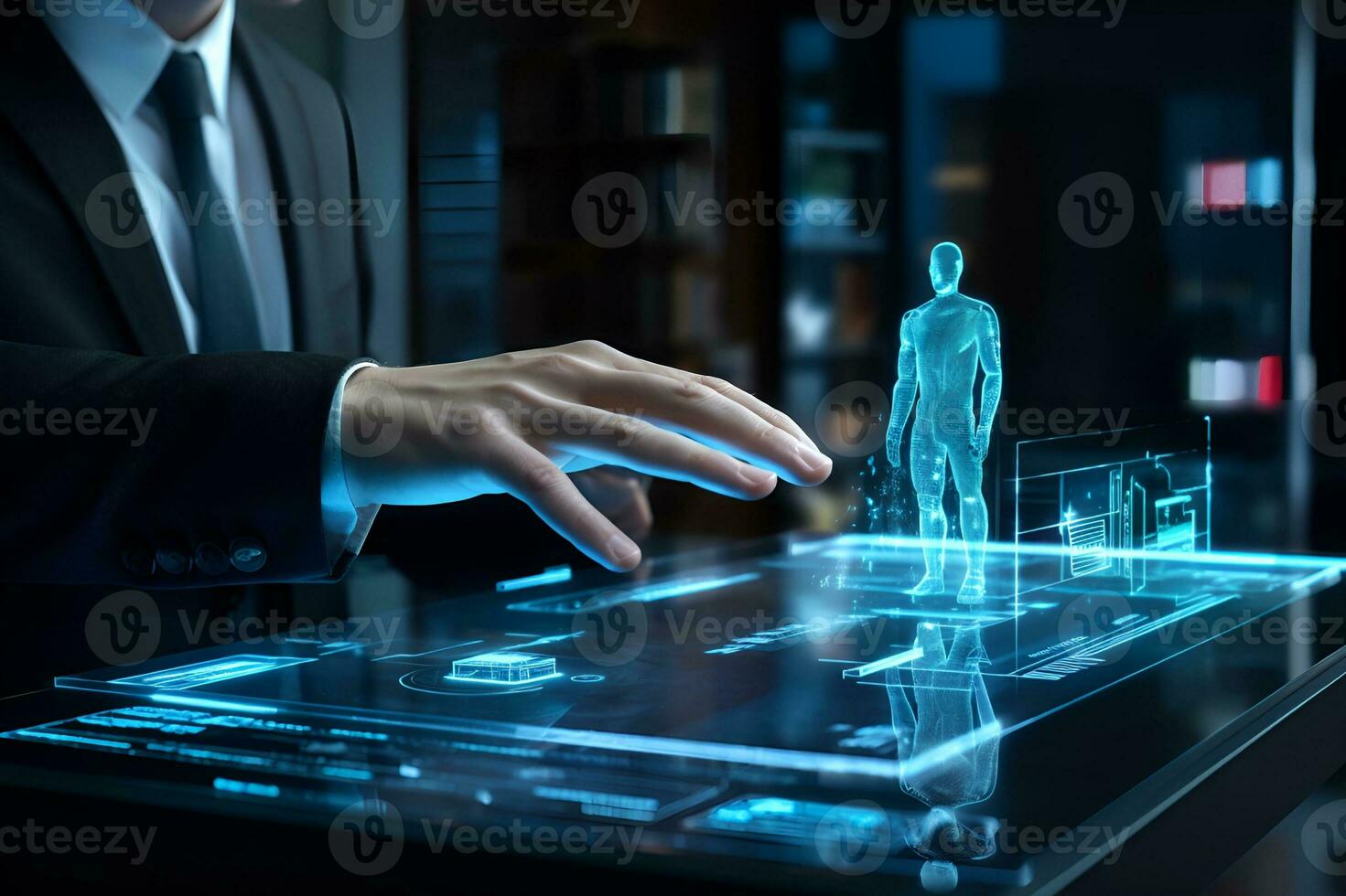 rich and dapper guy playing advanced hologram interaction ai generative photo