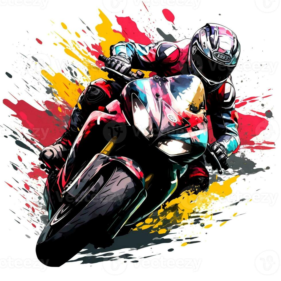 motorbike racer with ink art, generative ai photo