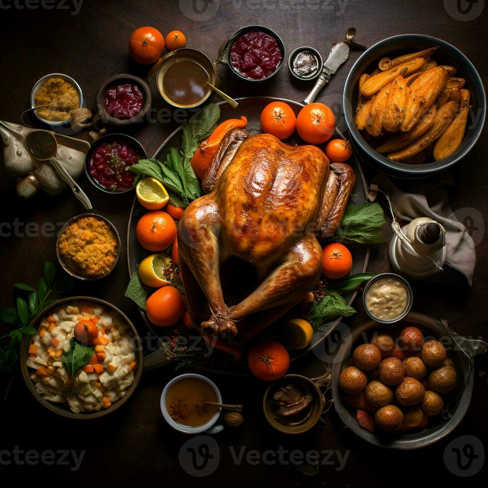 turkey thanksgiving dinner food, ai generative photo