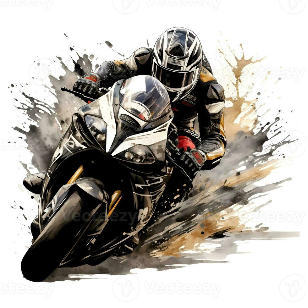 motorbike racer with ink art, generative ai photo