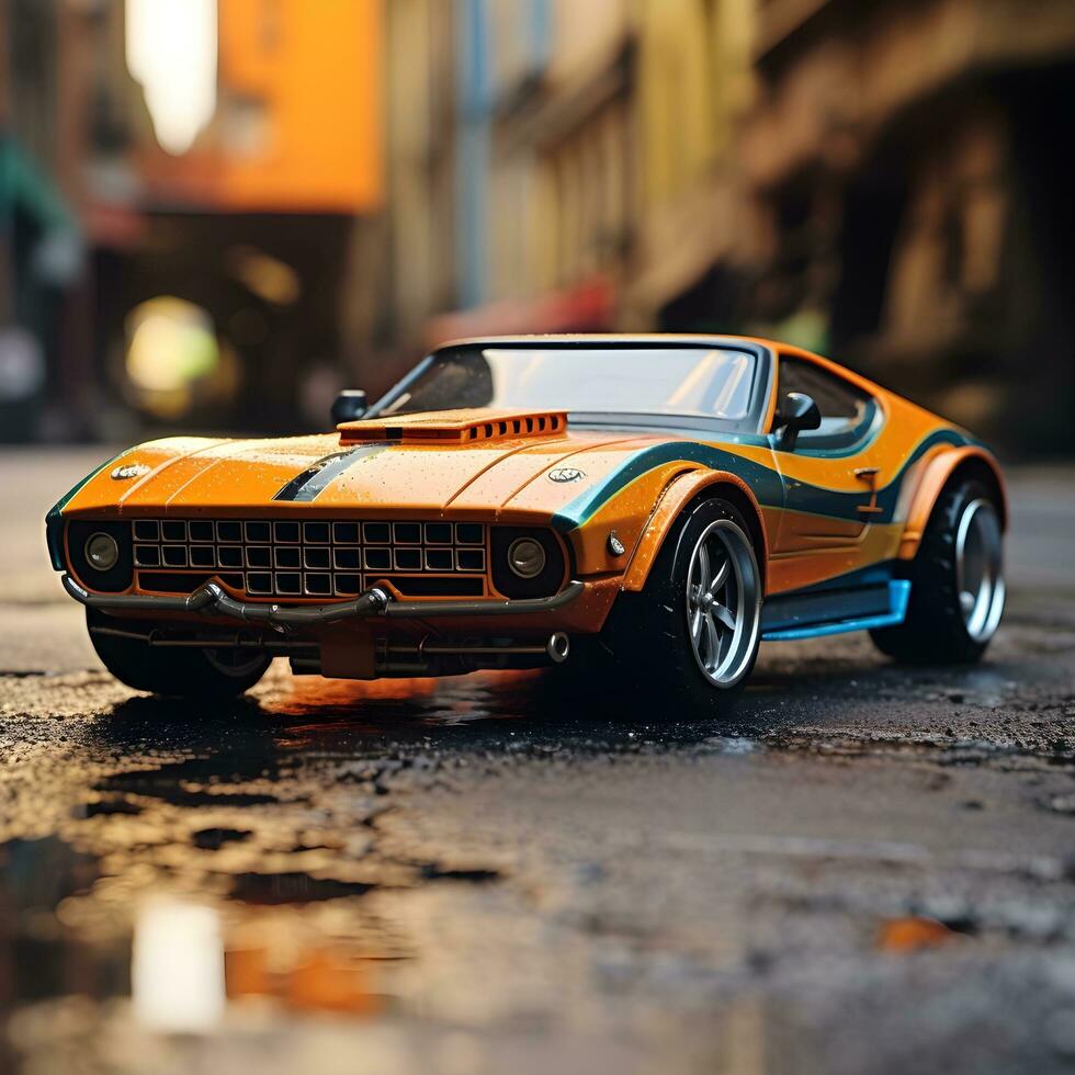 famous toy car focused on the road, ai generative photo