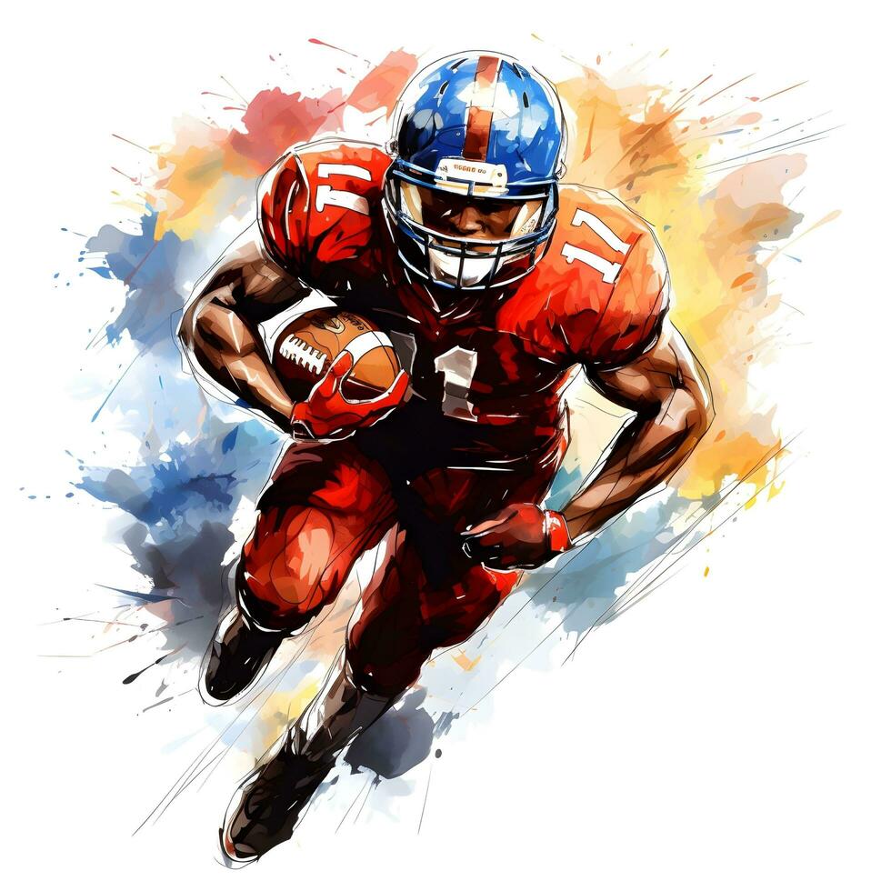 american football player with ink paint art, generative ai photo