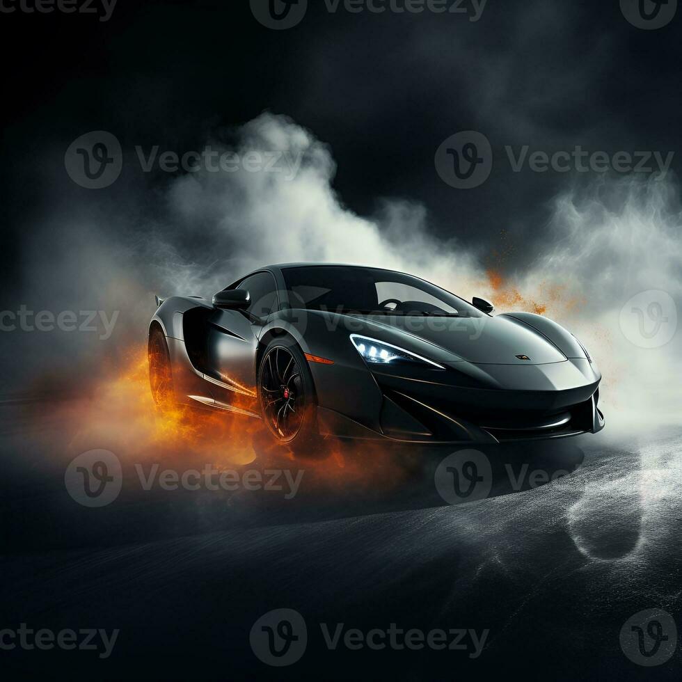 luxury sedan car with smoke effect, ai generative photo