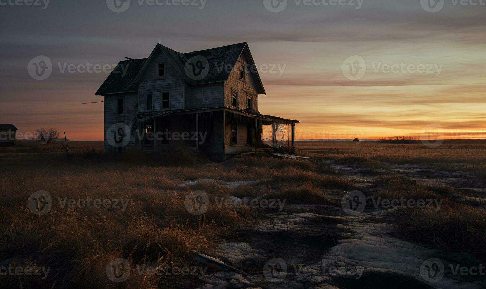 abandoned house in the fields, ai generative photo
