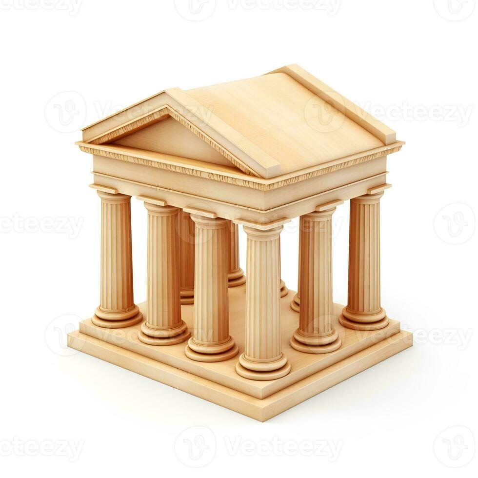 banco edificio icono hecho de miniatura madera en blanco fondo, ai generativo foto