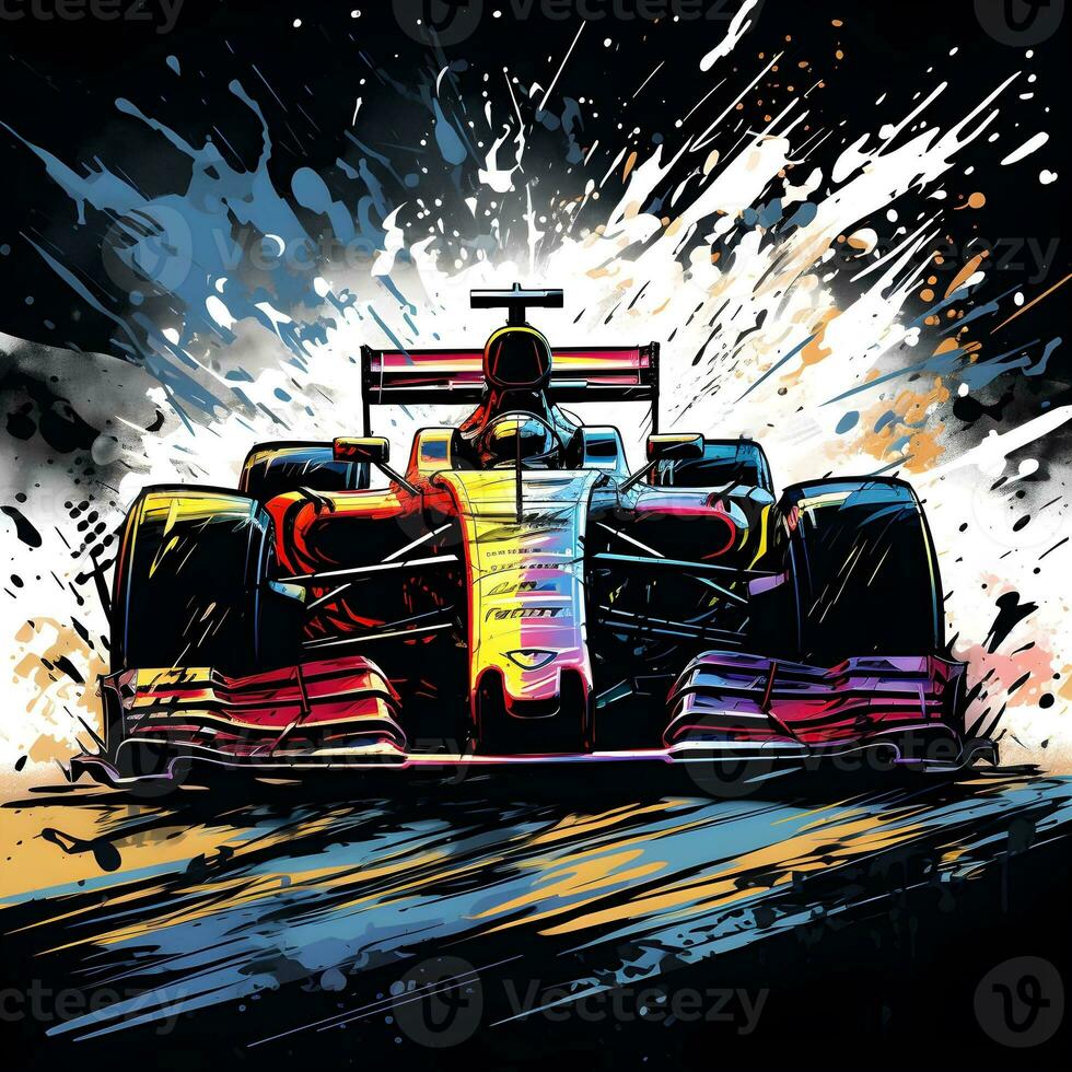 formula racing car with art ink paint effect, ai generative photo