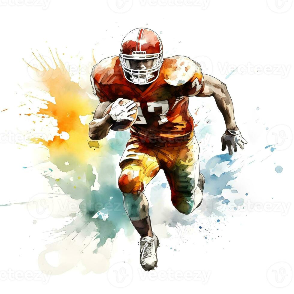 american football player with ink paint art and white background, ai generative photo