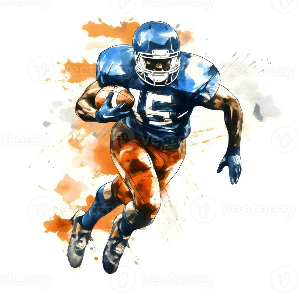 american football player with ink paint art and white background, ai generative photo