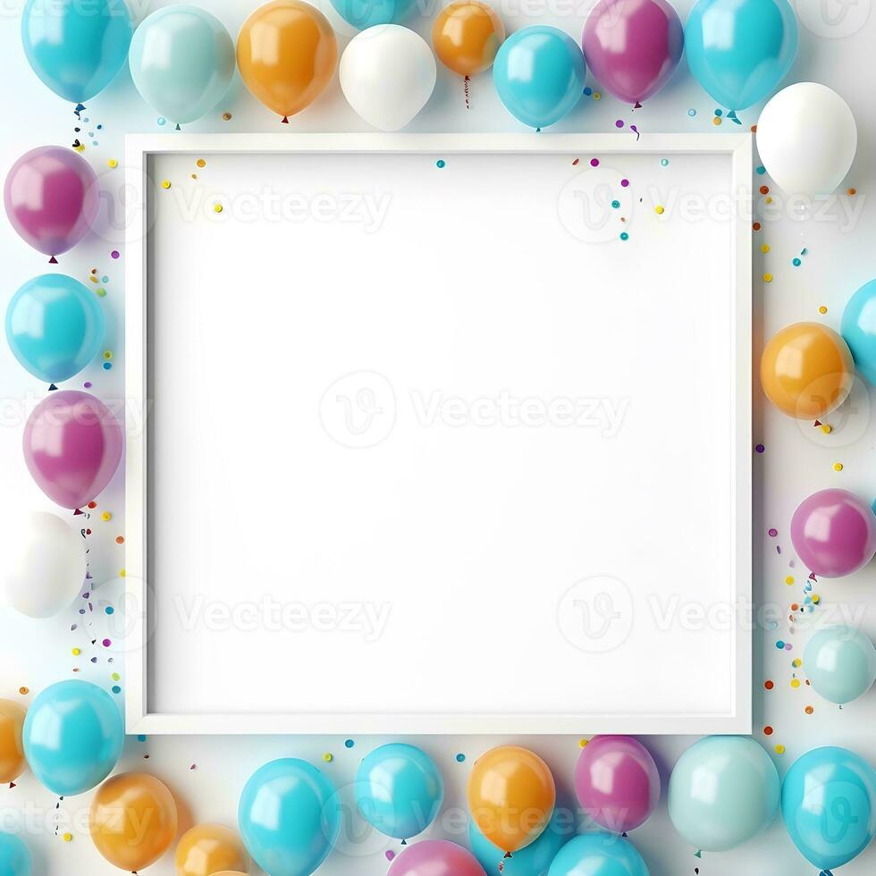 lots of colorful balloons with plain blank space frames, ai generative photo