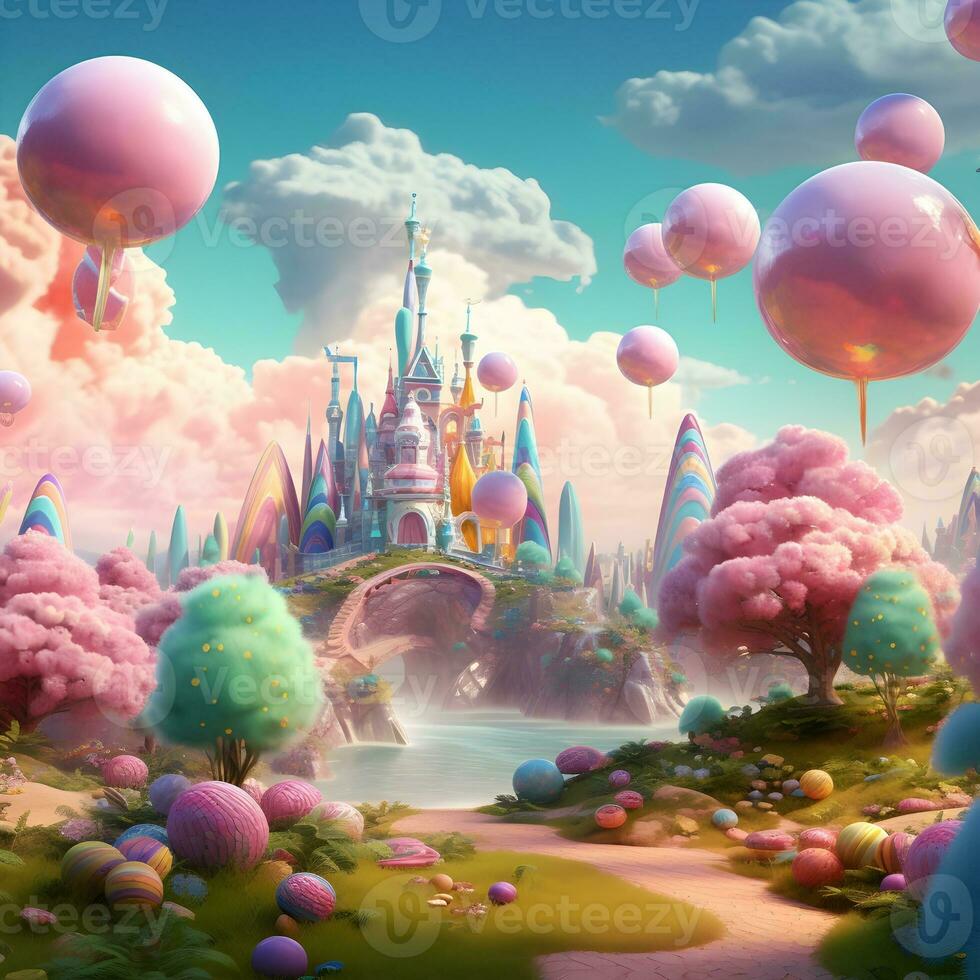 fantasy candy world and castle, generative ai photo