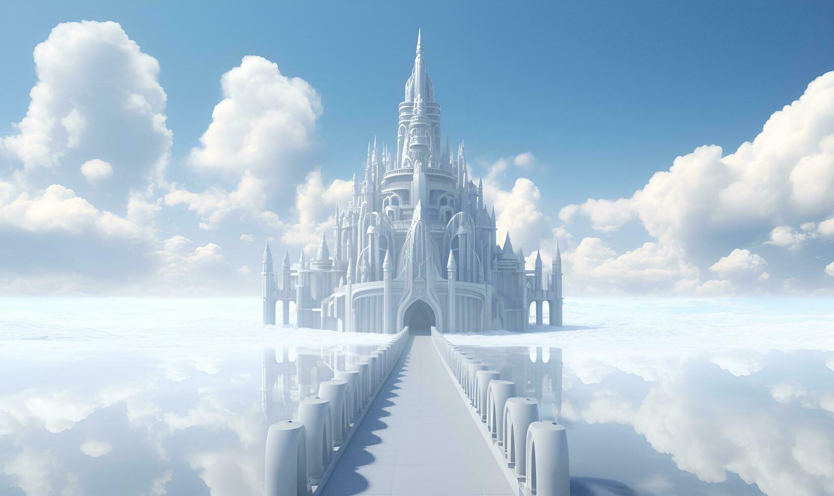 white kingdom above the sky surrounded by clouds, ai generative photo