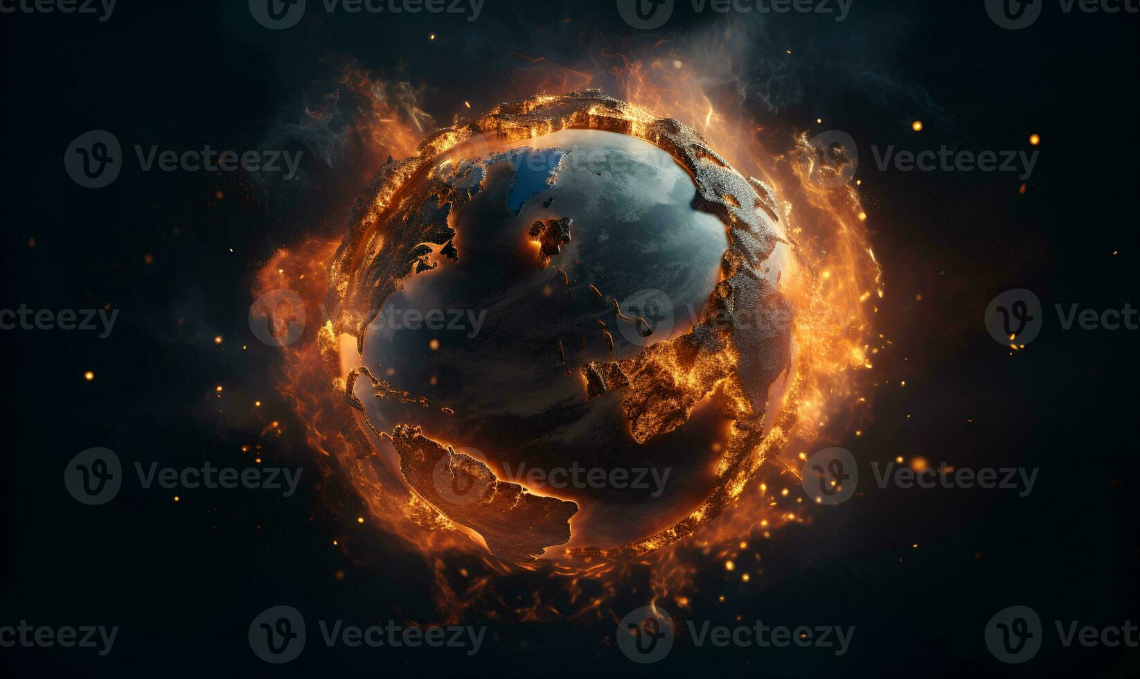 illustration of burning earth global warming concept, ai generative photo