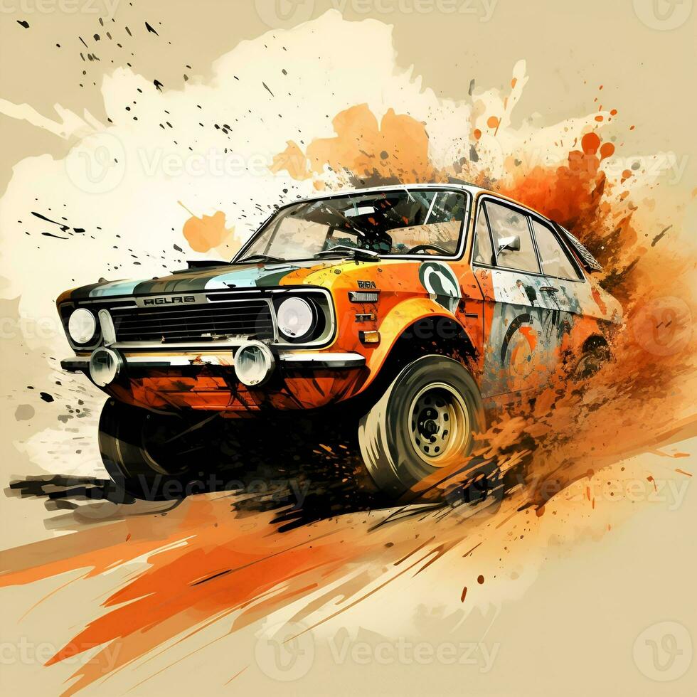 rally car with paint and dust effect, generative ai photo