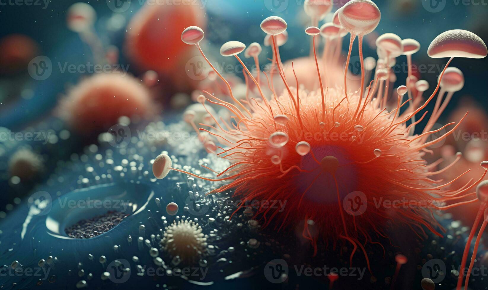 illustration of a mutated virus or microbe, generative ai photo