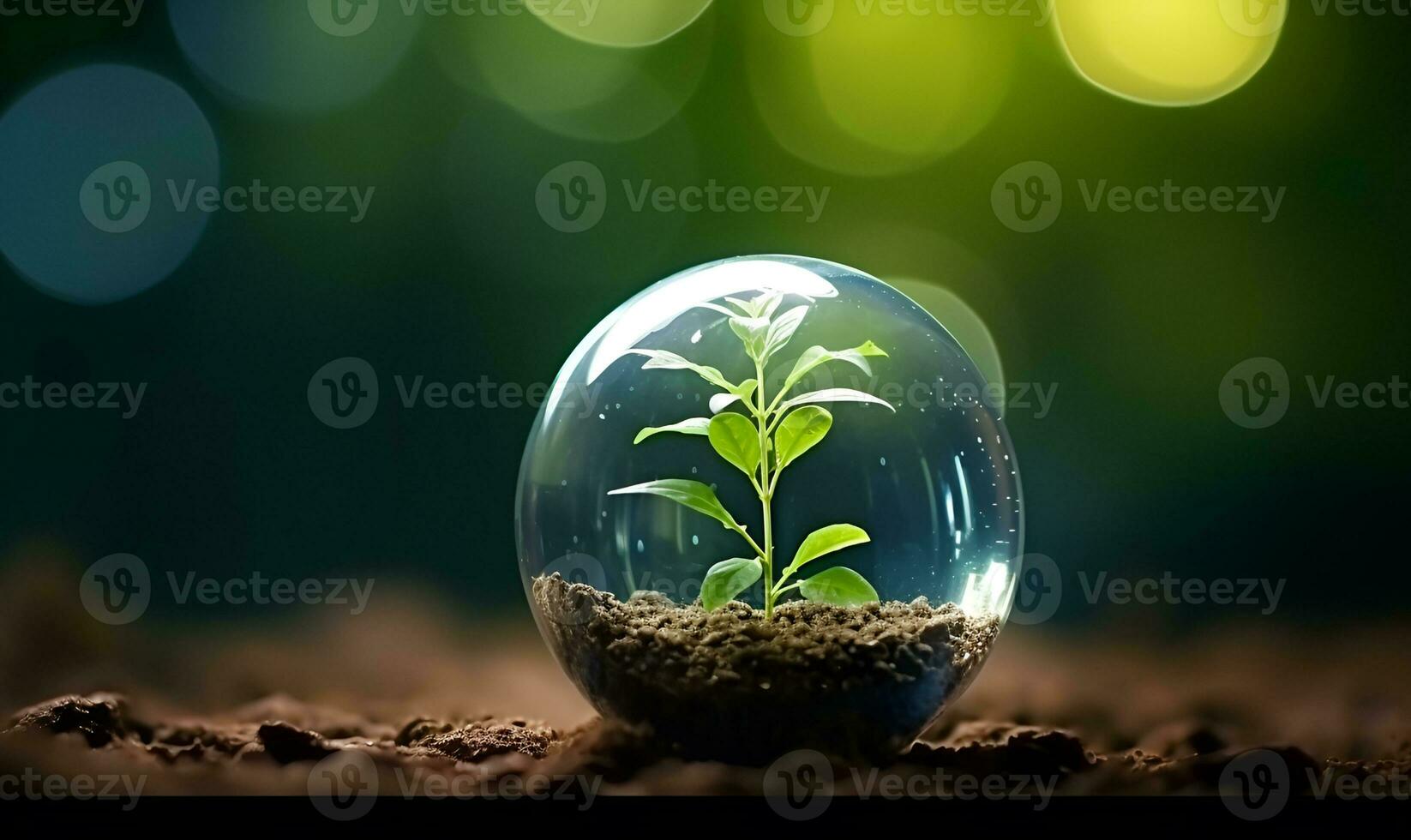 plants in glass balls outdoor background, ai generative photo