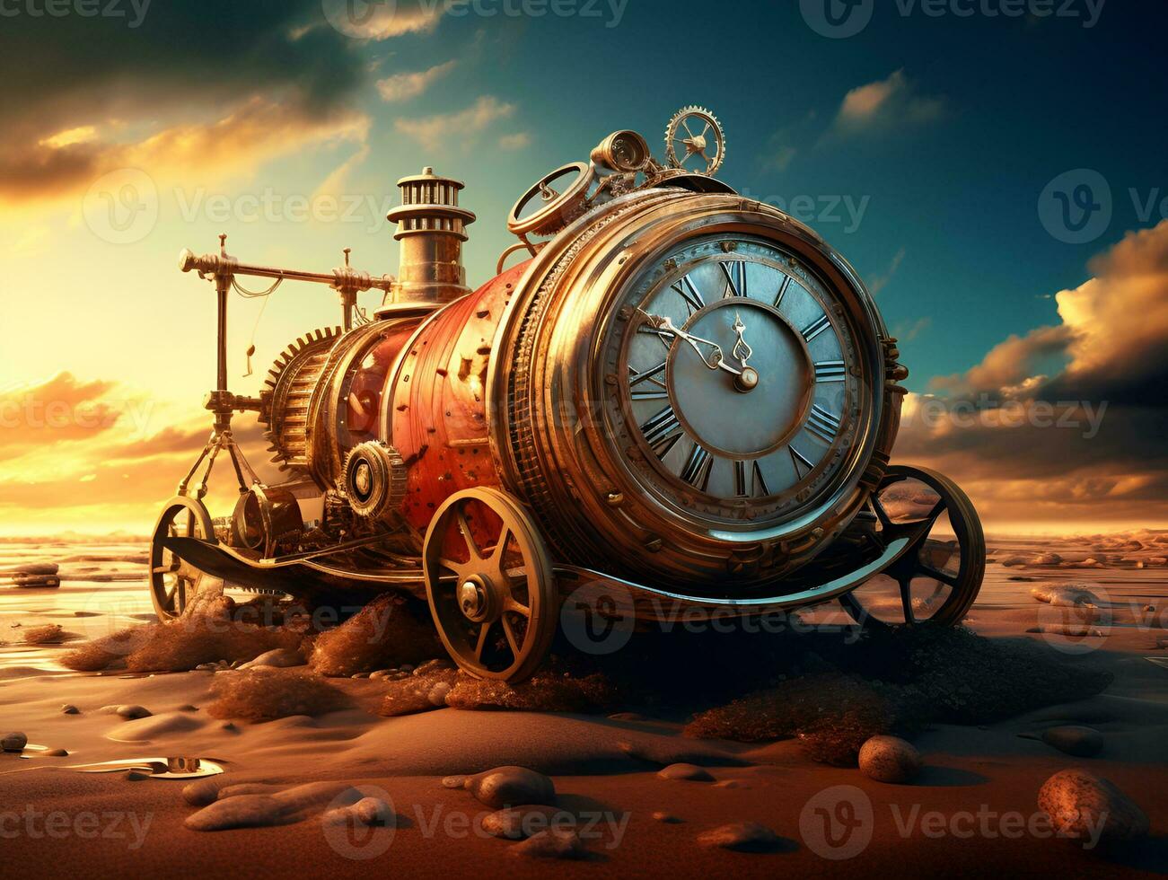 steampunk style time machine, ai generative photo