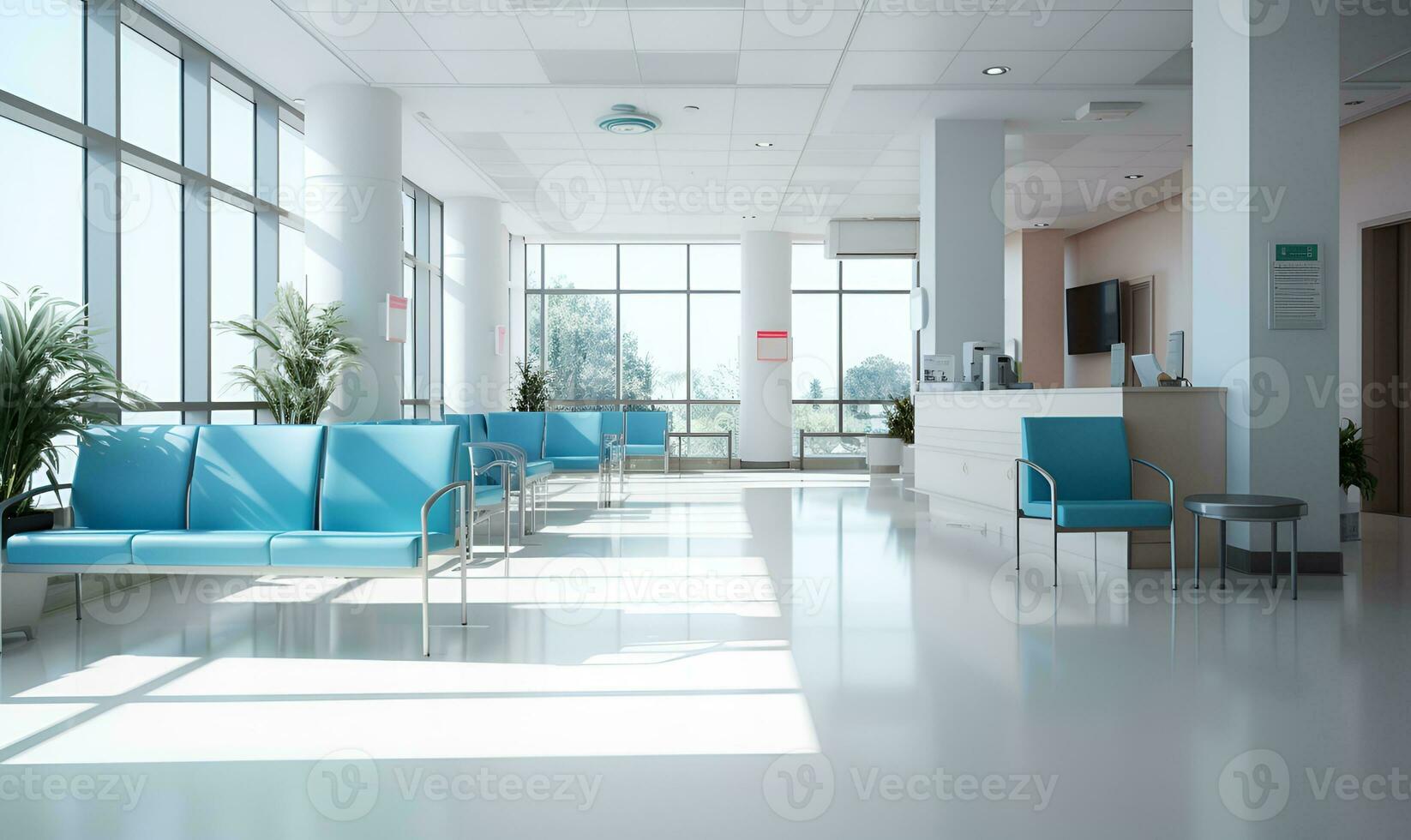 empty hospital waiting room, ai generative photo