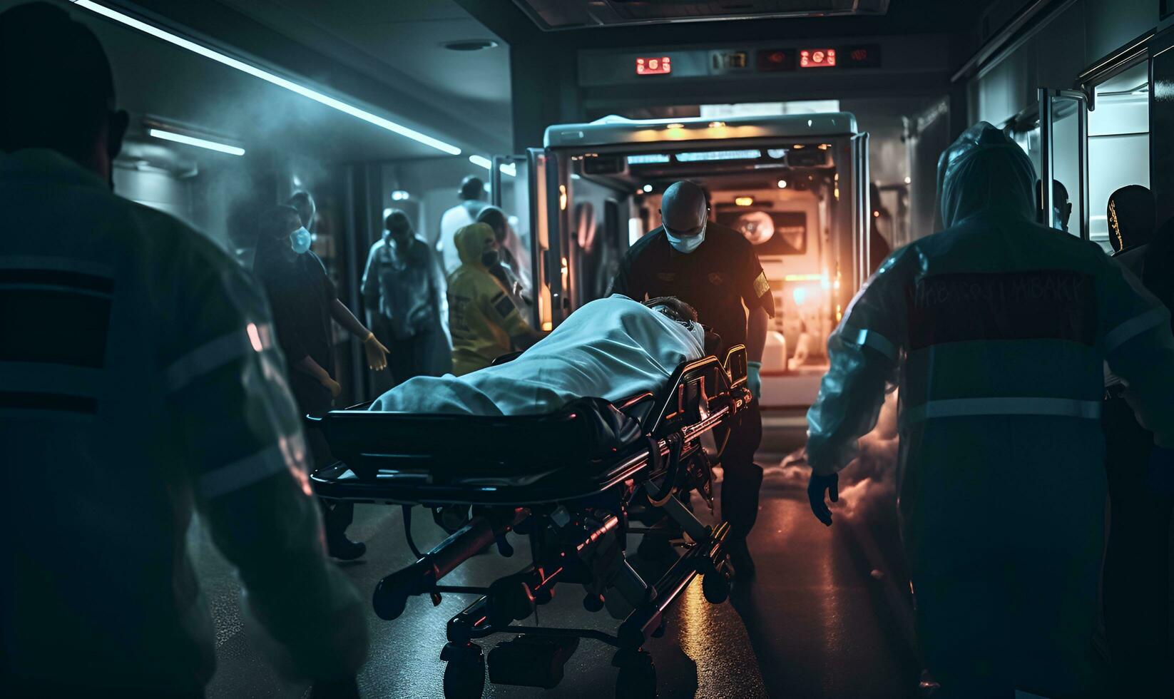 victims taken in ambulances, ai generative photo