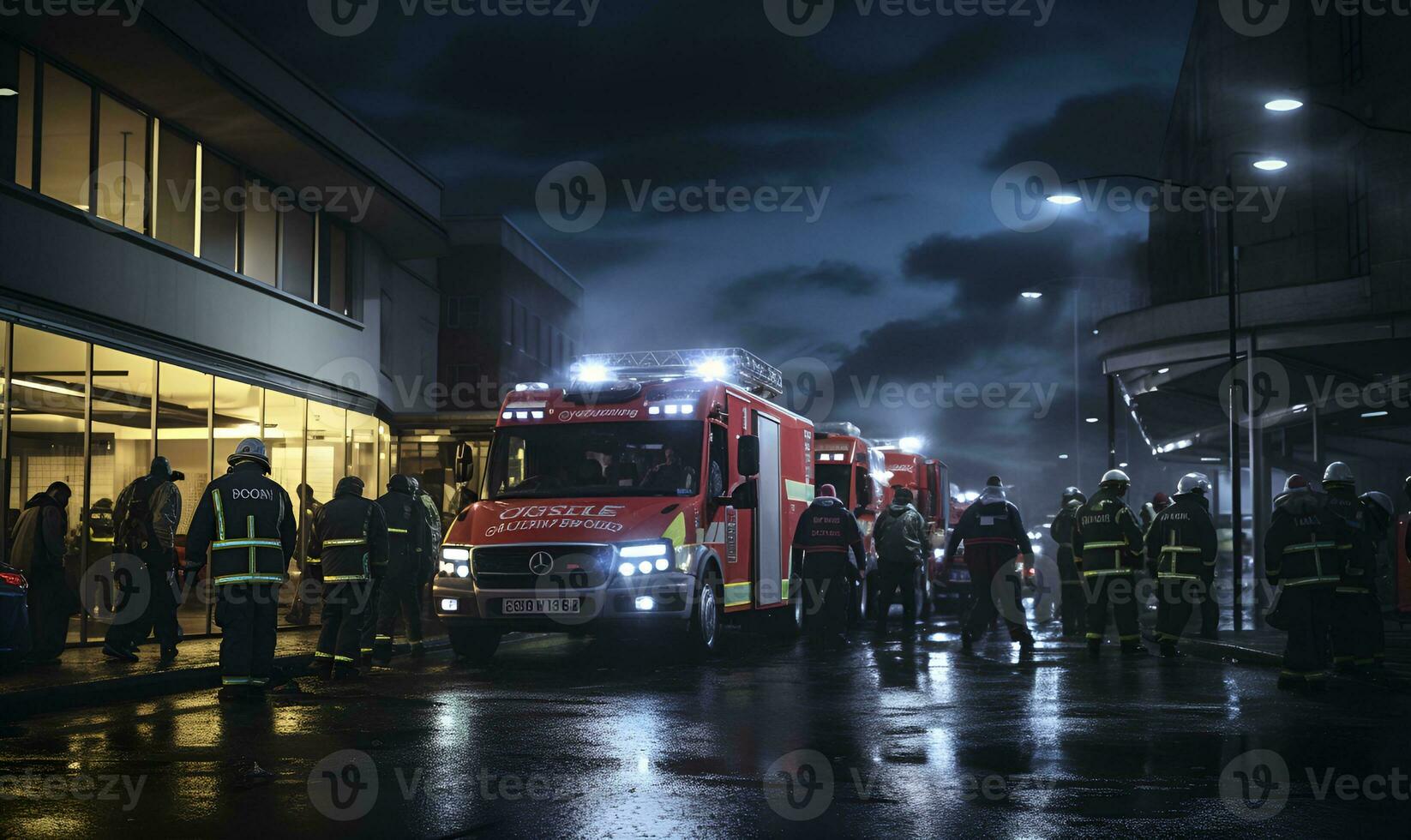 fire trucks and firefighters, AI generative photo