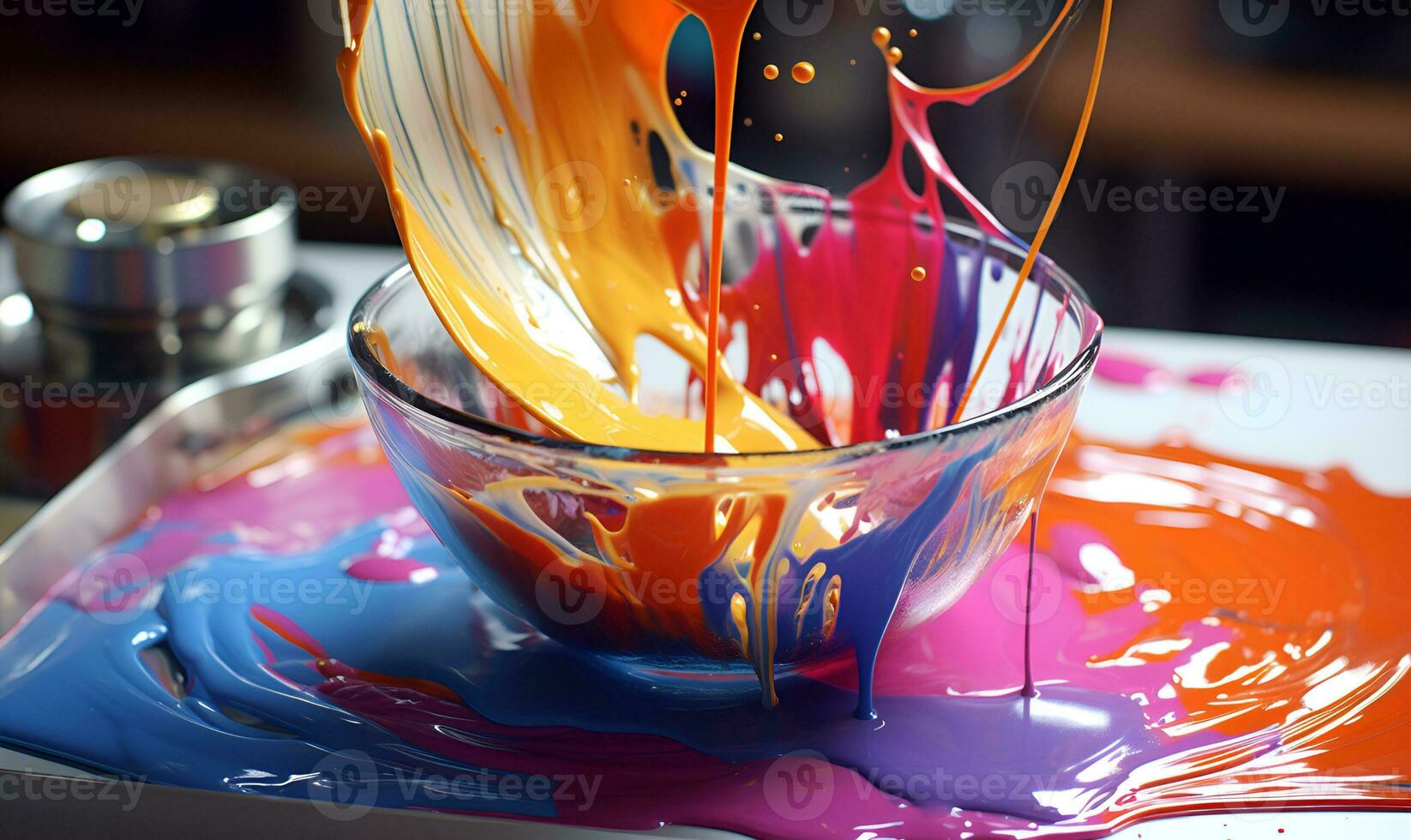 colorful paint mixed splash in a bowl, ai generative photo