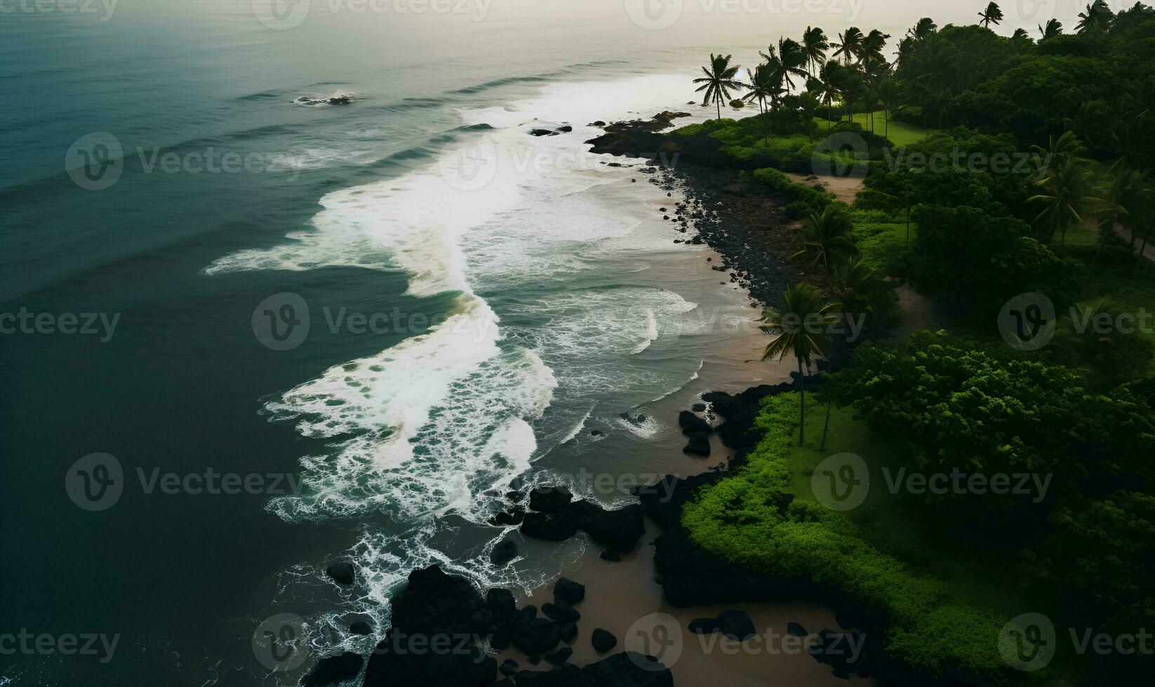 view of the rocky coastline view from above, ai generative photo