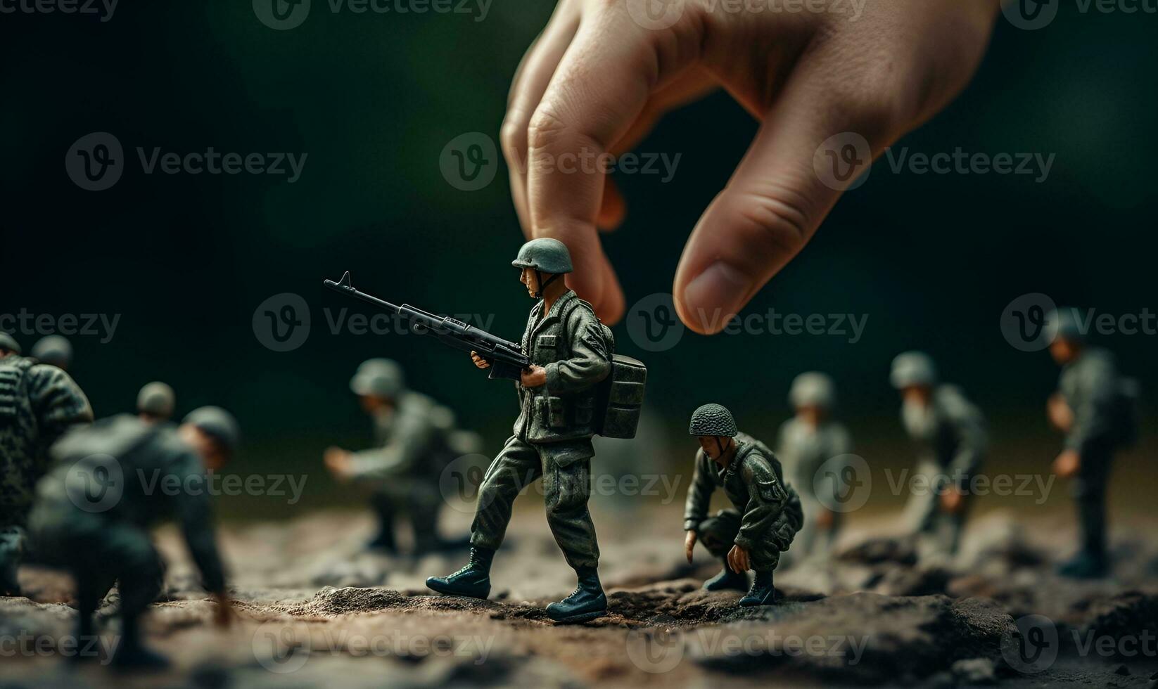 mano conjunto guerra concepto juguete soldados colocar, ai generativo foto