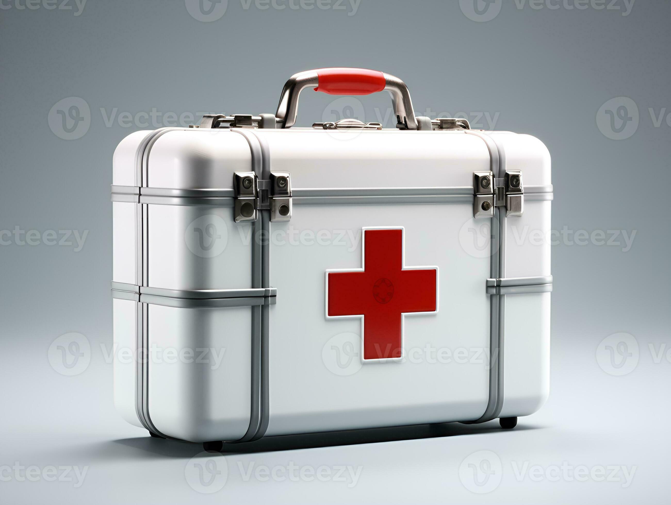 first aid medkit white background copy space, ai generative 30601480