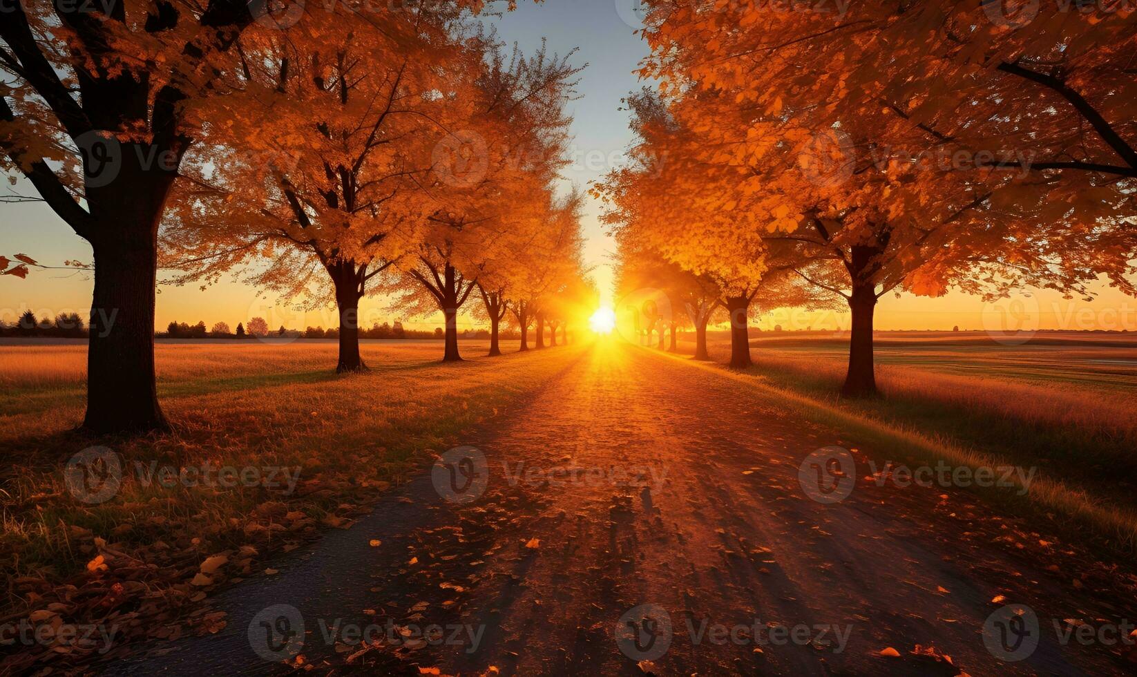 village road in autumn afternoon, ai generative photo