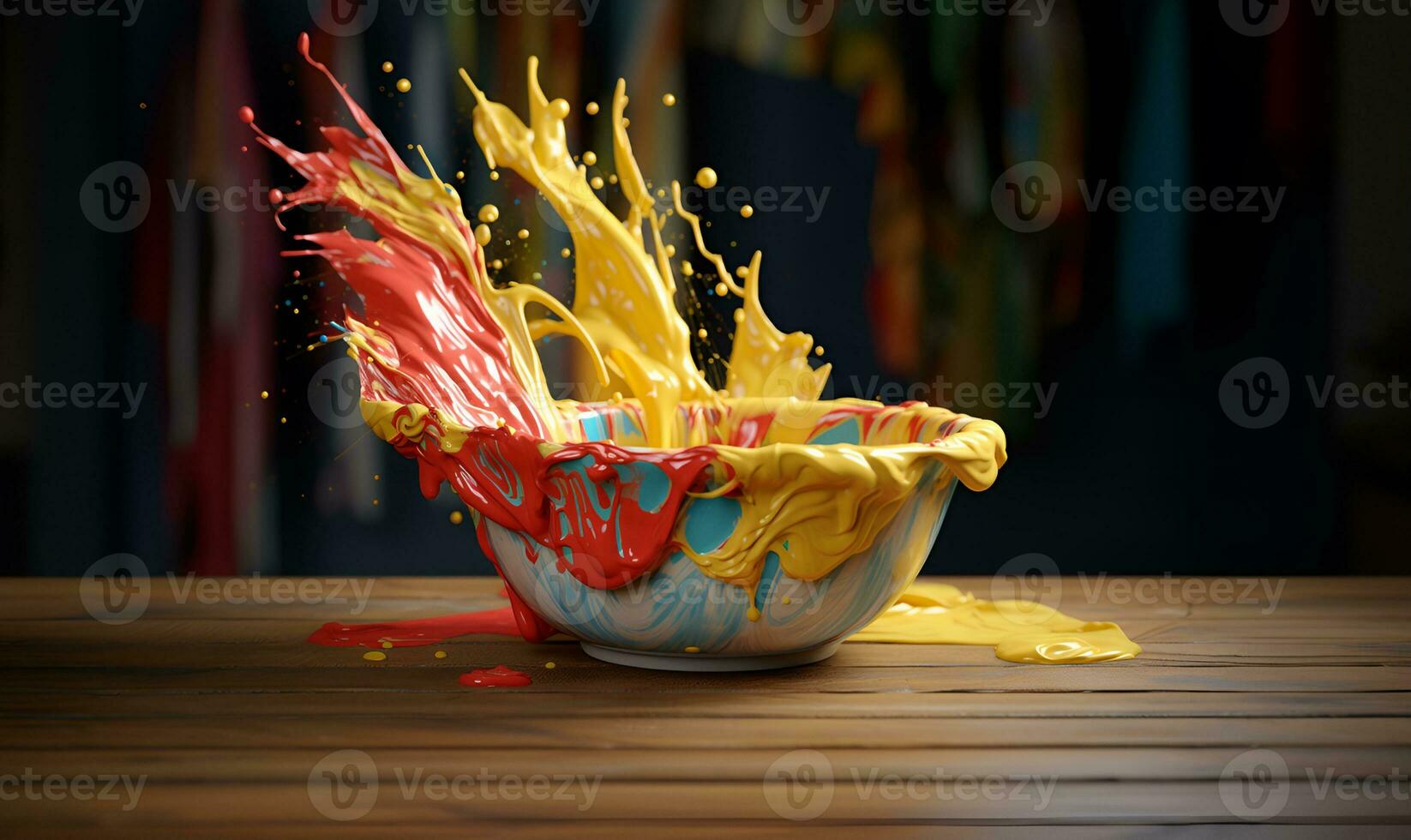 colorful paint mixed splash in a bowl, ai generative photo