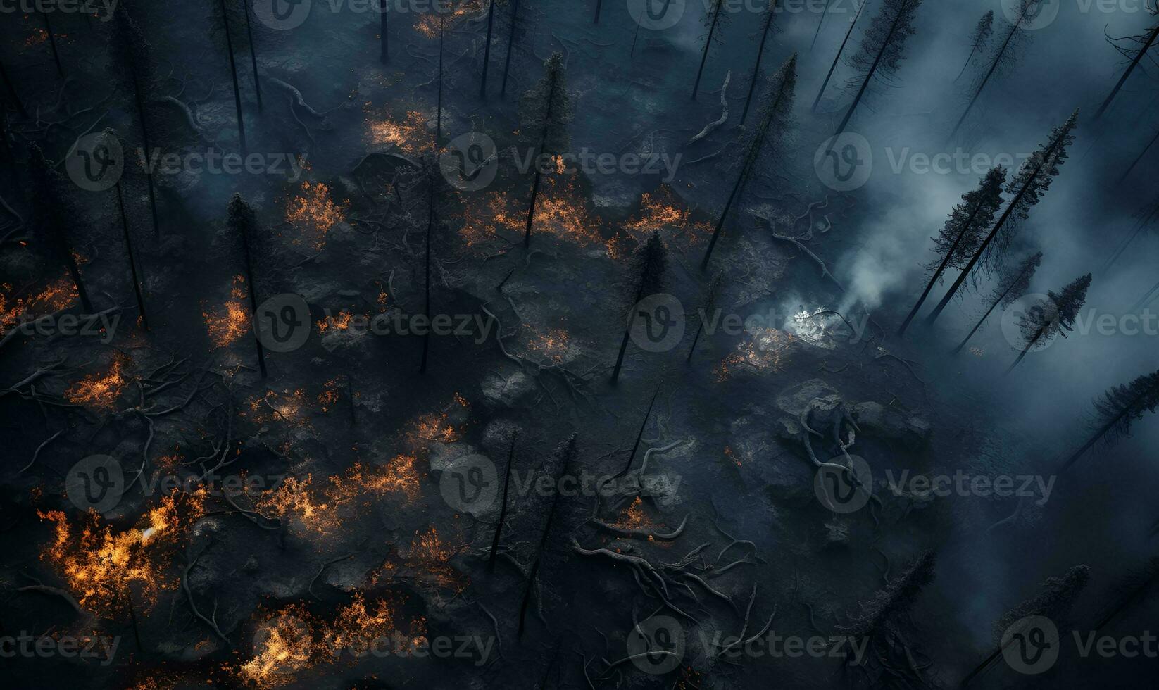 forest fires from a bird eye view, ai generative photo