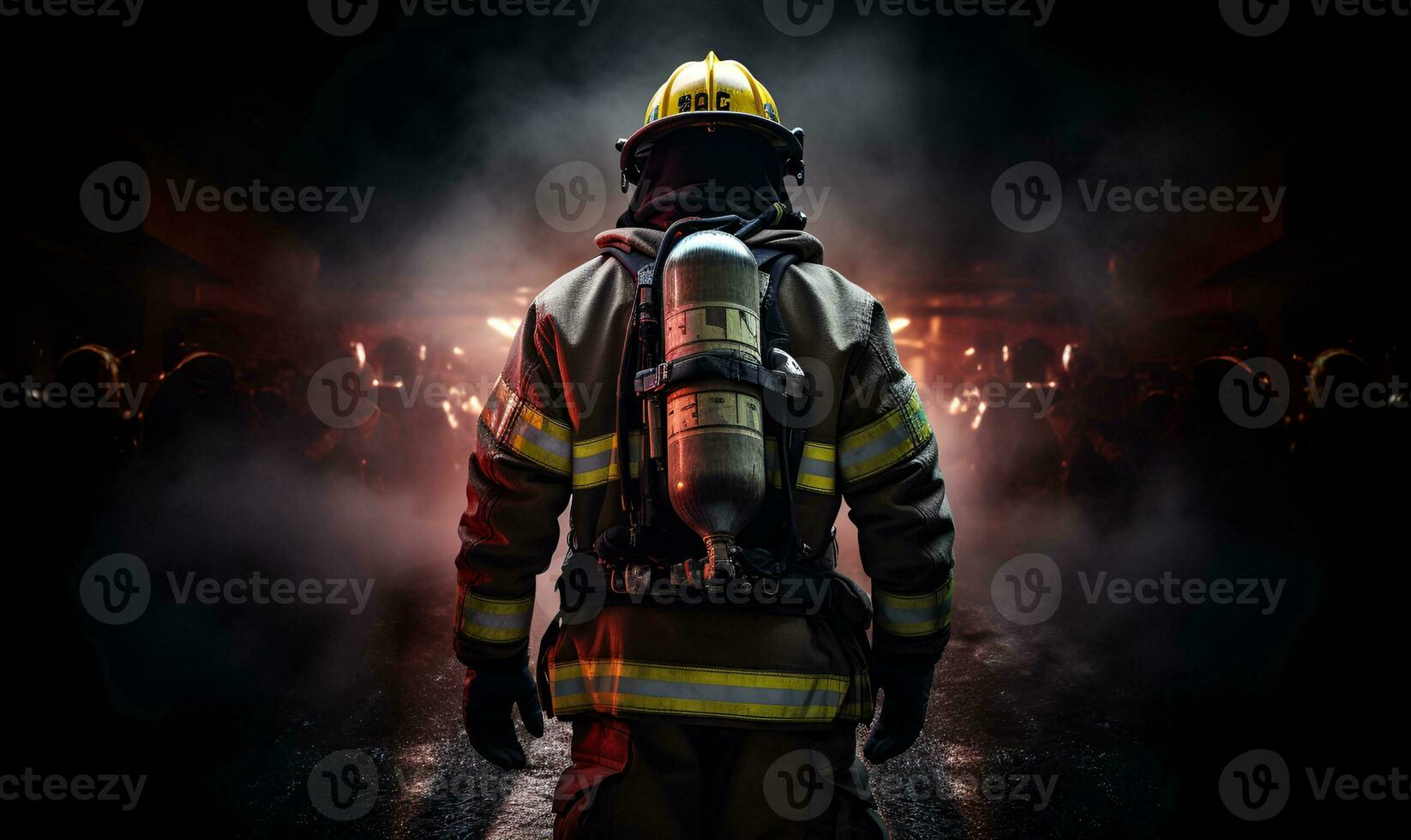 firefighter man confronts fire, ai generative photo