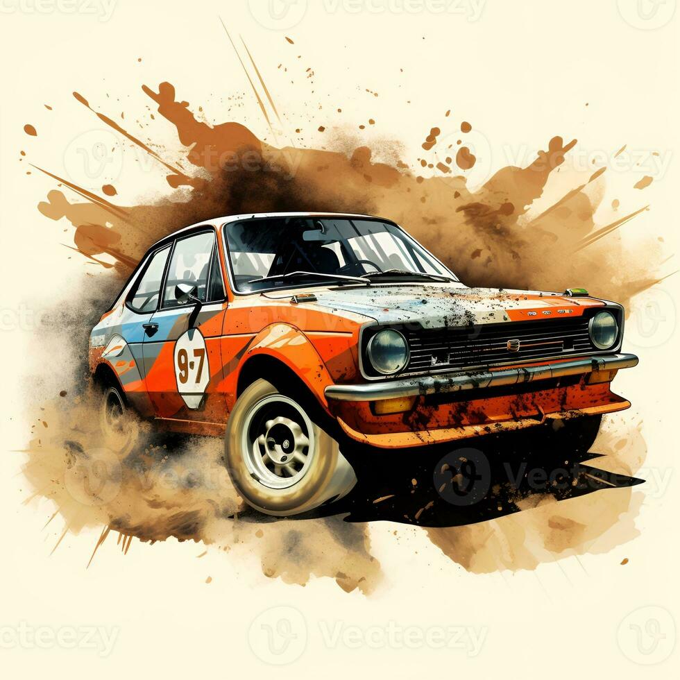 rally car with dust and ink paint art, ai generative photo