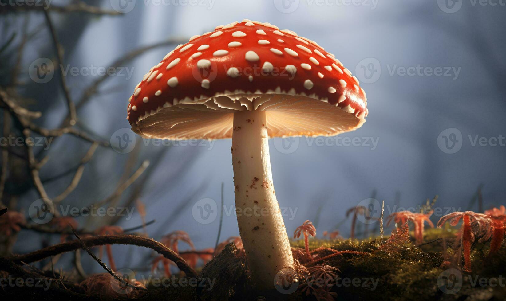 amanita mushrooms in nature digital art, ai generative photo