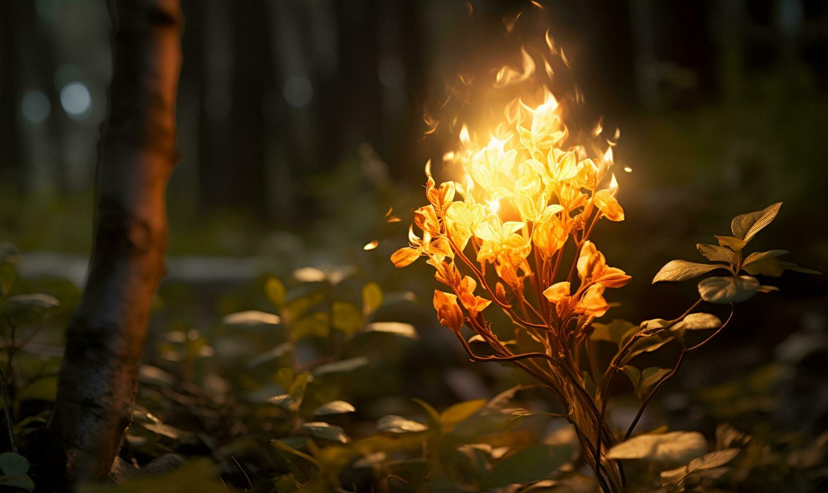 burning plants in the forest, ai generative photo