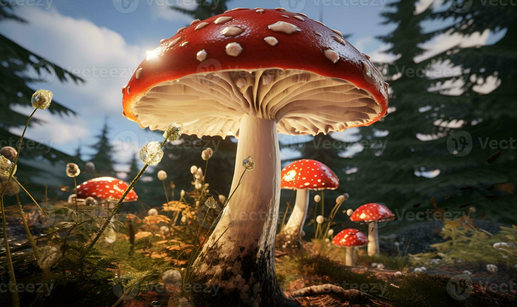 amanita game mushroom close up, ai generative photo