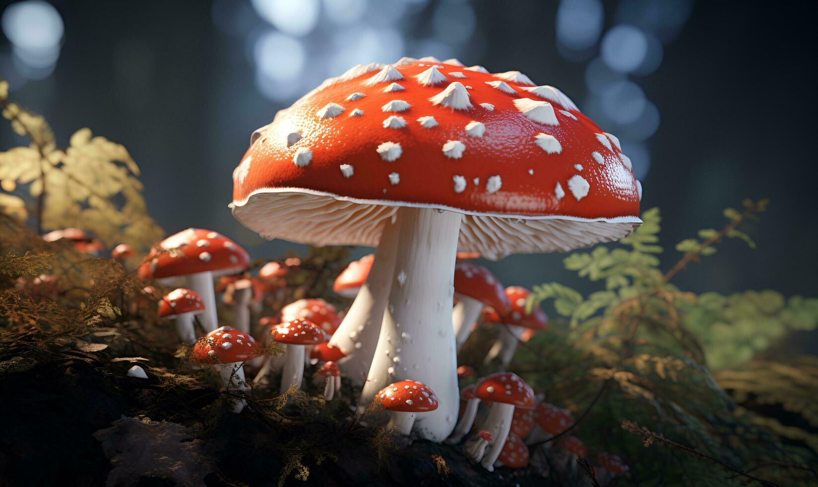 amanita game mushroom close up, ai generative photo