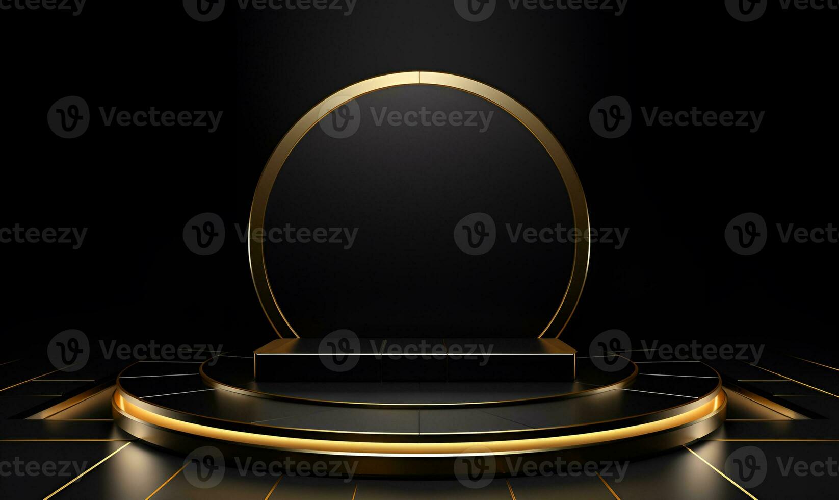 Elegant luxury black podium with a touch of gold, ai generative photo