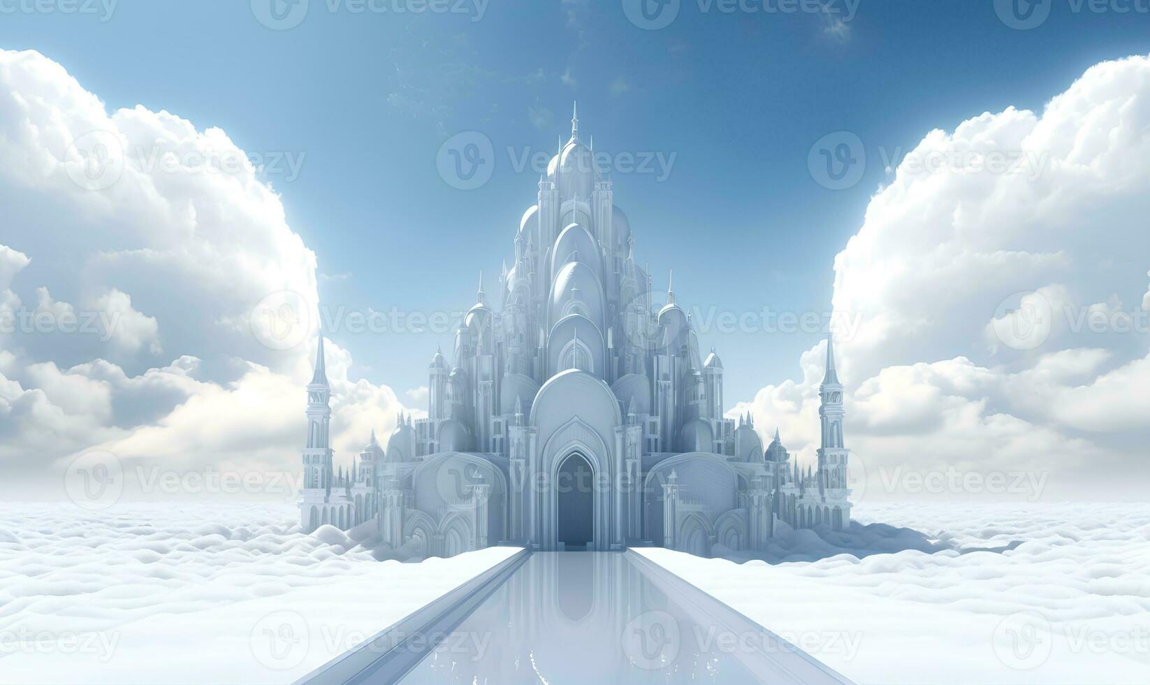 white palace above the sky with stairs, ai generative photo