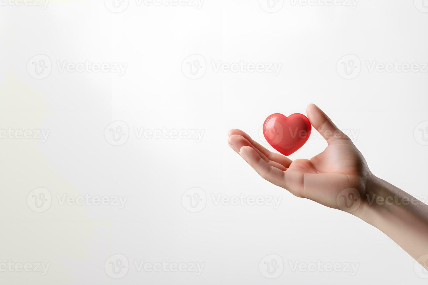 hand holding a heart shaped object white background copy space, ai generative photo