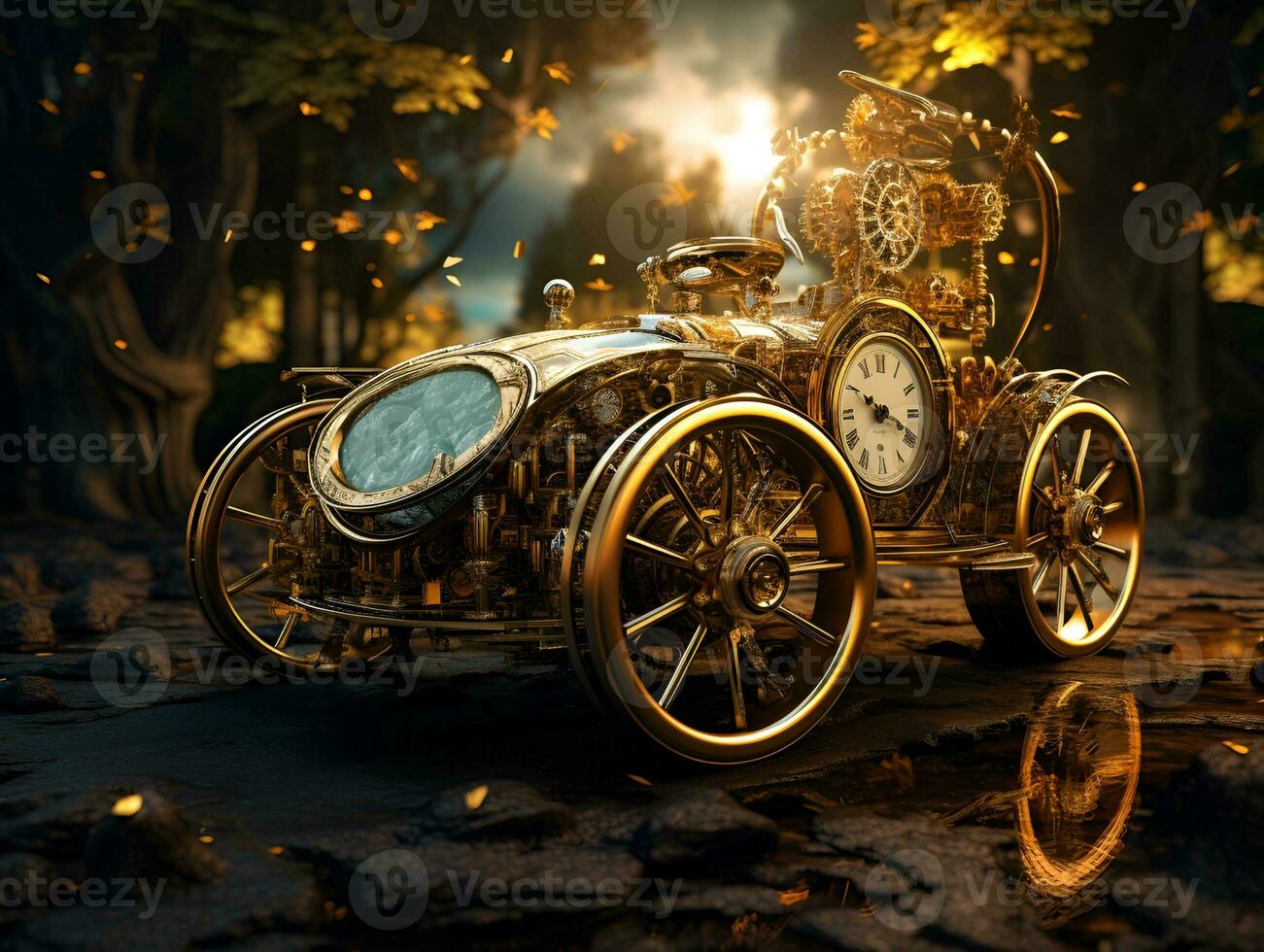 steampunk time machine vehicle, ai generative photo