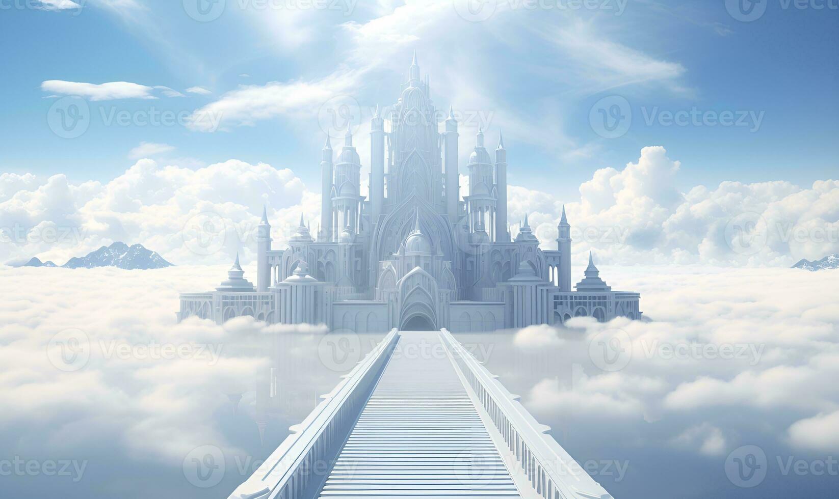 white palace above the sky with stairs, ai generative photo