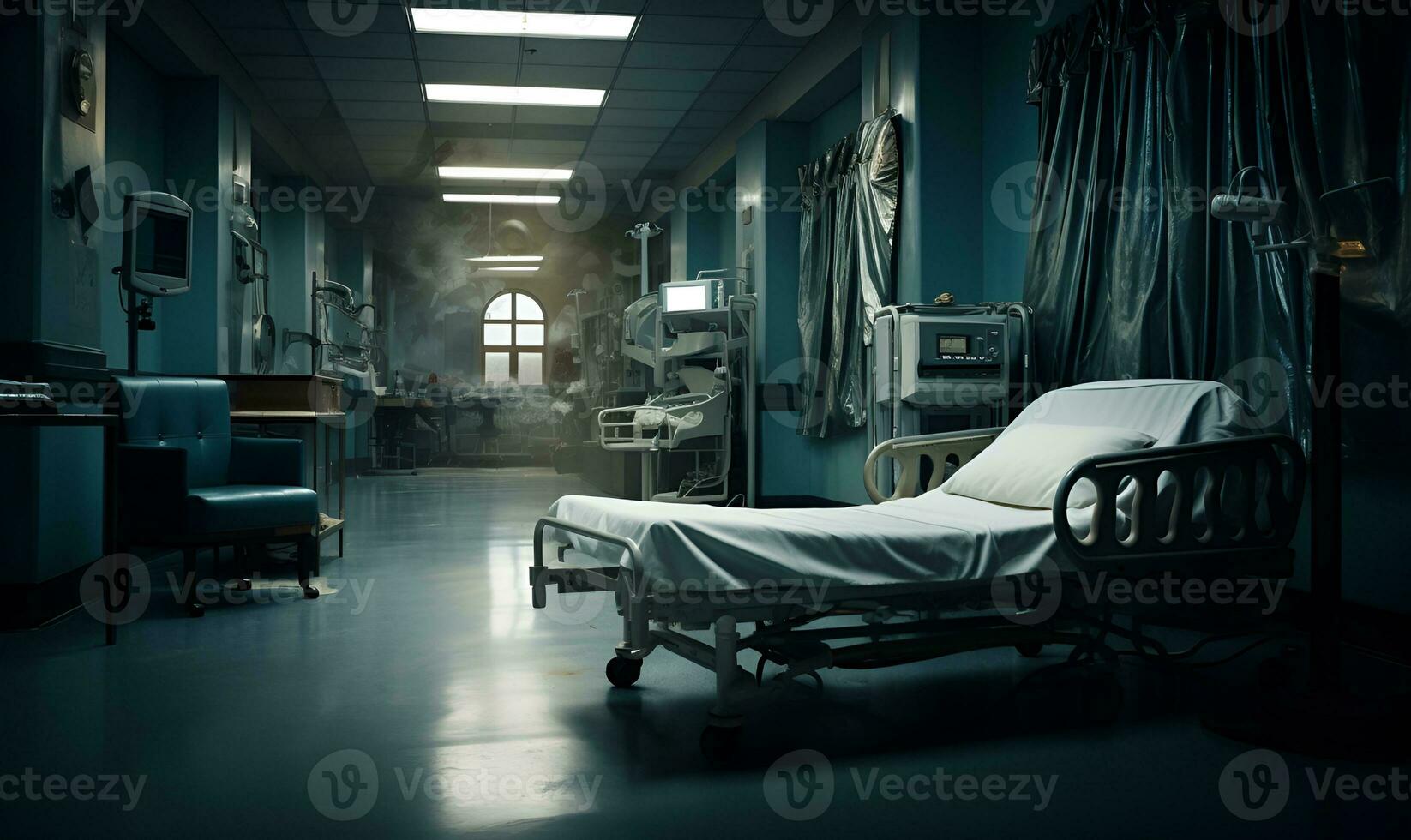 hospital emergency room with a dark atmosphere, generative ai photo