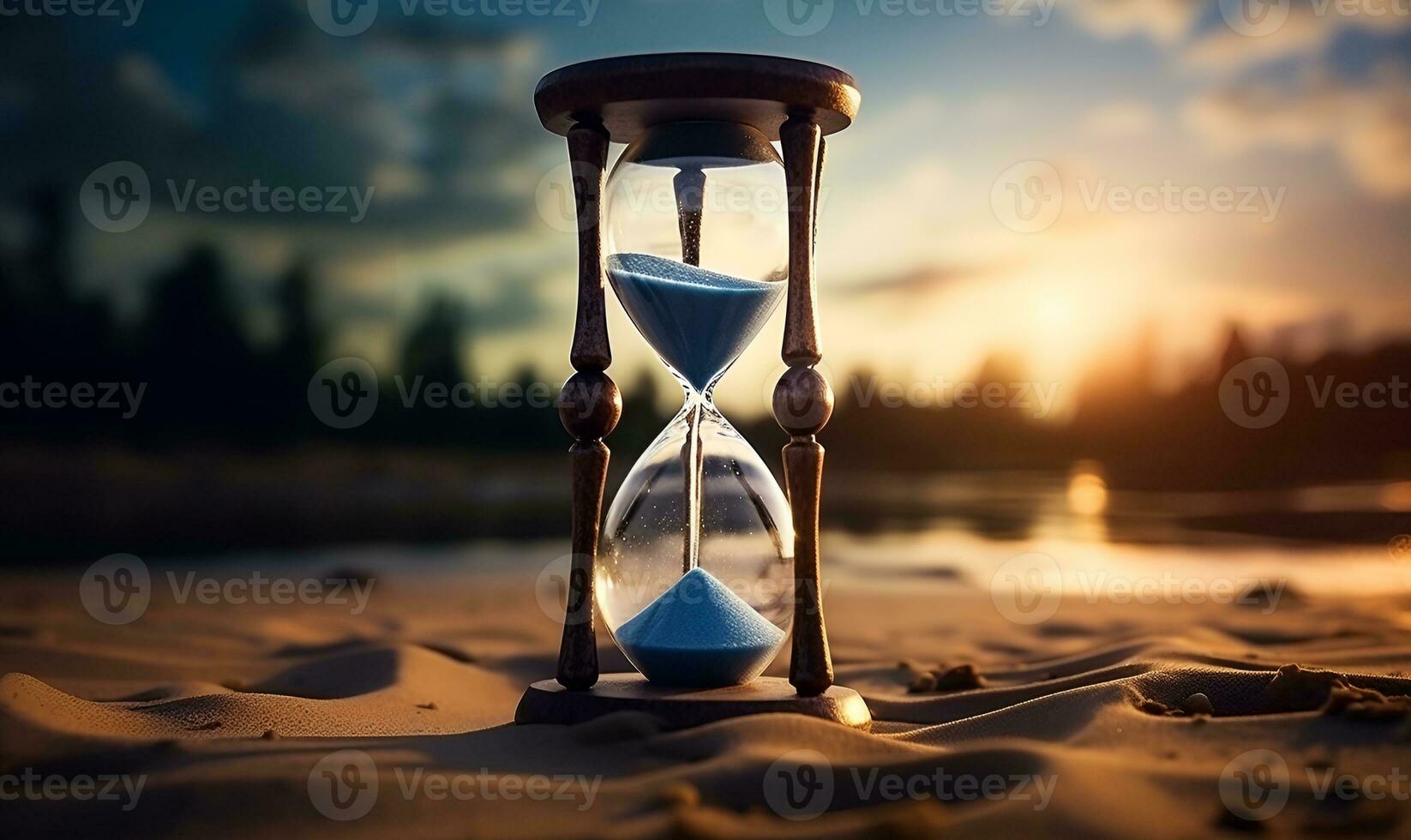 hourglass on beach sand, ai generative photo