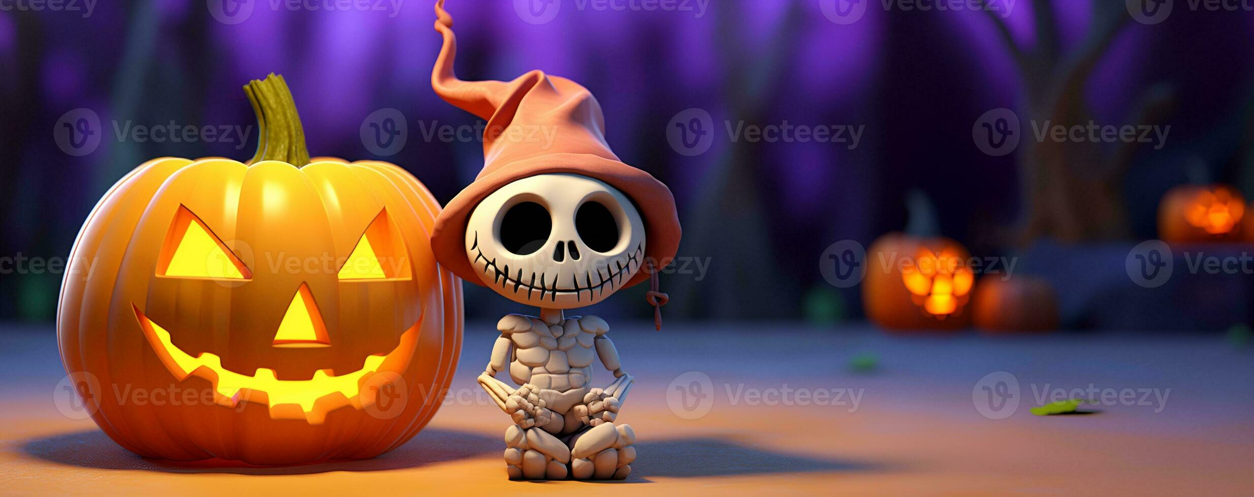 cute skull and pumpkin halloween background copy space, ai generative photo